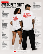 MY BRAIN IS A BEDROOM – Weißes Oversize Unisex Shirt mit rotem Backprint, lustiges Statement Shirt, Funny Tee, Sarkasmus, freches Geschenk