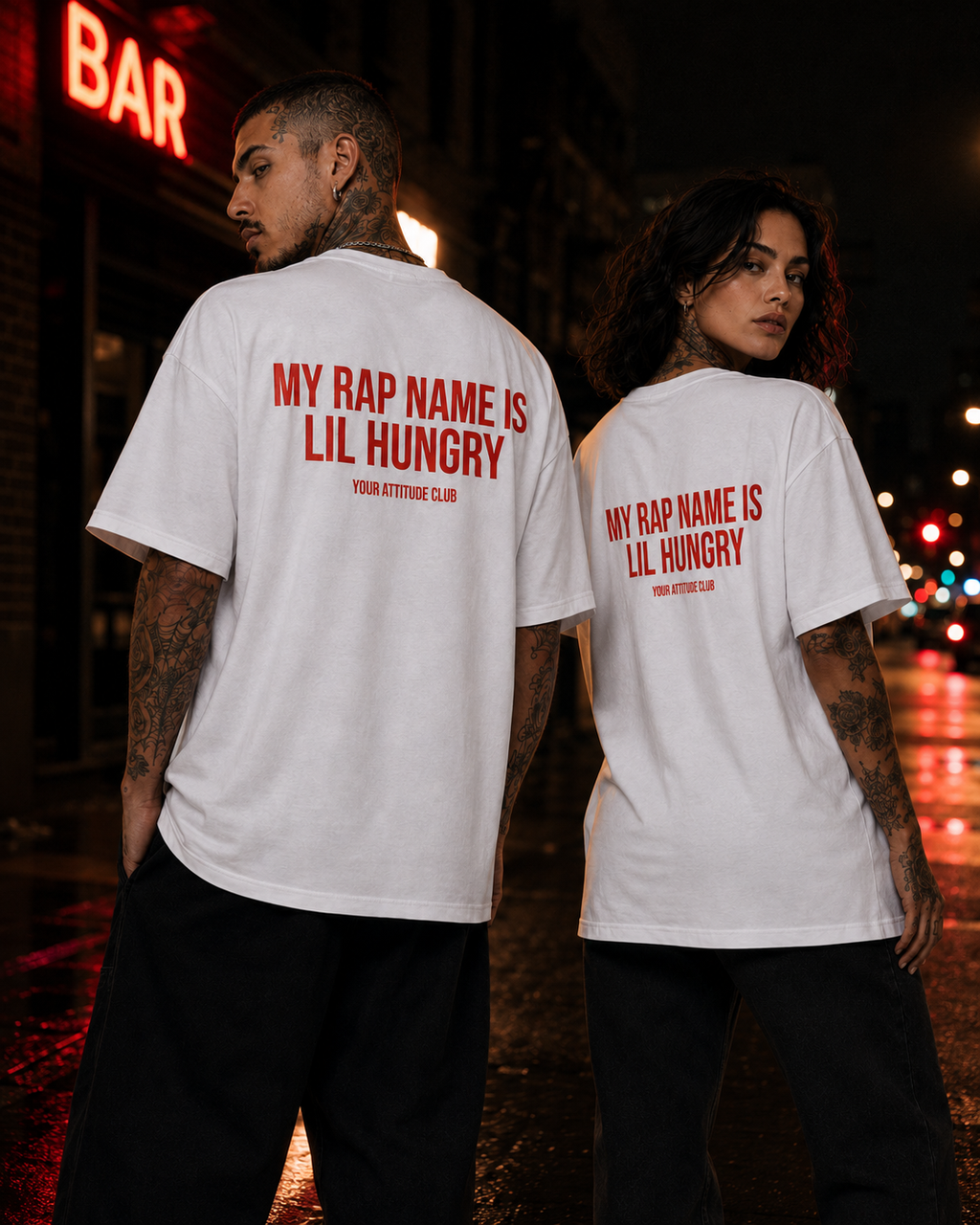 MY RAP NAME IS LIL HUNGRY – Schwarzes Oversize Unisex Shirt mit weißem Backprint, lustiges Foodie Shirt, Funny Statement Tee, Geschenk