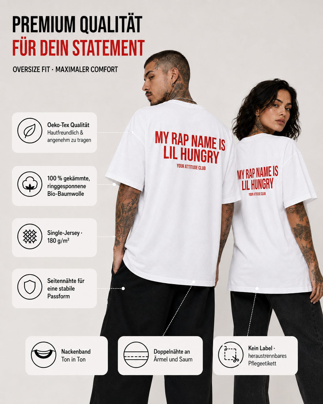 MY RAP NAME IS LIL HUNGRY – Schwarzes Oversize Unisex Shirt mit weißem Backprint, lustiges Foodie Shirt, Funny Statement Tee, Geschenk