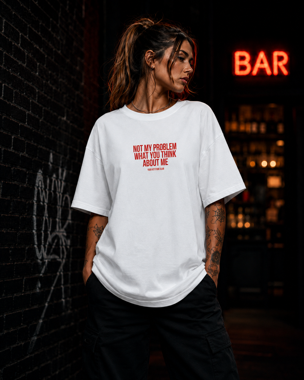 NOT MY PROBLEM WHAT YOU THINK ABOUT ME | Oversize Shirt Unisex mit Frontprint, Statement Shirt aus Bio-Baumwolle