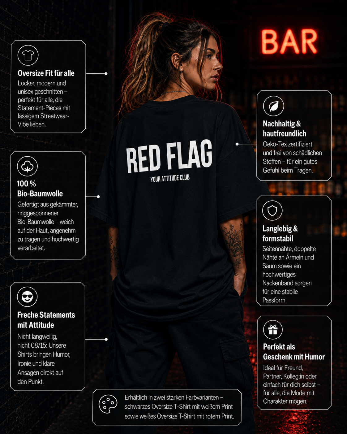RED FLAG | Oversize Shirt Unisex mit Backprint, Statement Shirt aus Bio-Baumwolle