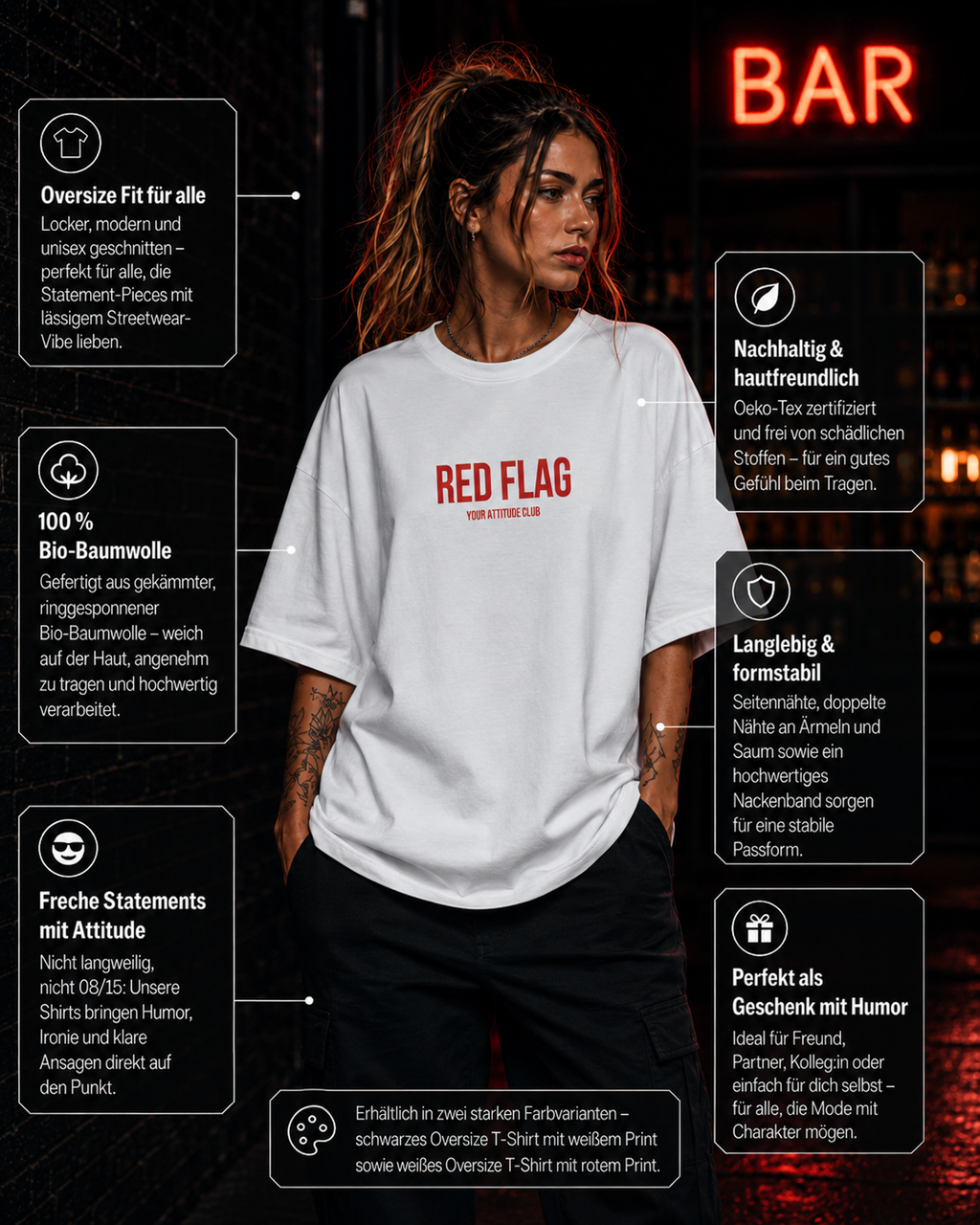 RED FLAG | Oversize Shirt Unisex mit Frontprint, Statement Shirt aus Bio-Baumwolle