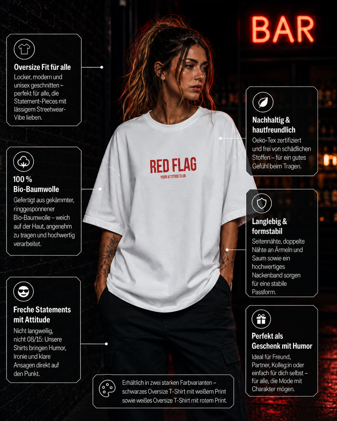 RED FLAG | Oversize Shirt Unisex mit Frontprint, Statement Shirt aus Bio-Baumwolle