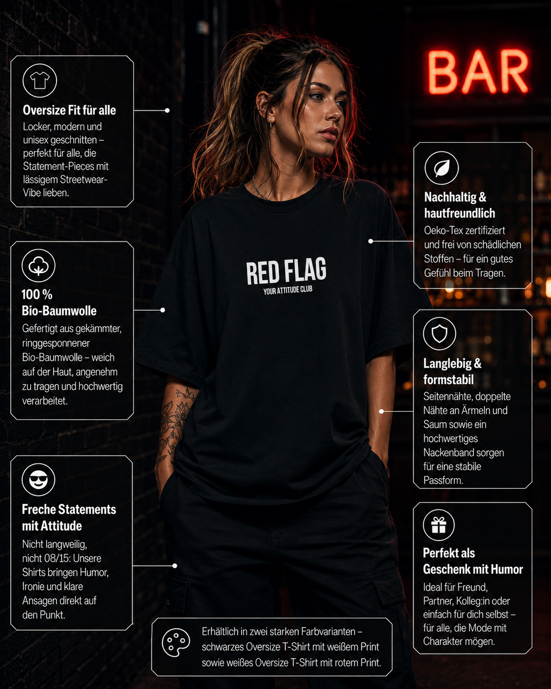 RED FLAG | Oversize Shirt Unisex mit Frontprint, Statement Shirt aus Bio-Baumwolle