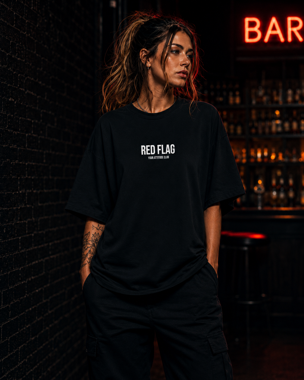 RED FLAG | Oversize Shirt Unisex mit Frontprint, Statement Shirt aus Bio-Baumwolle