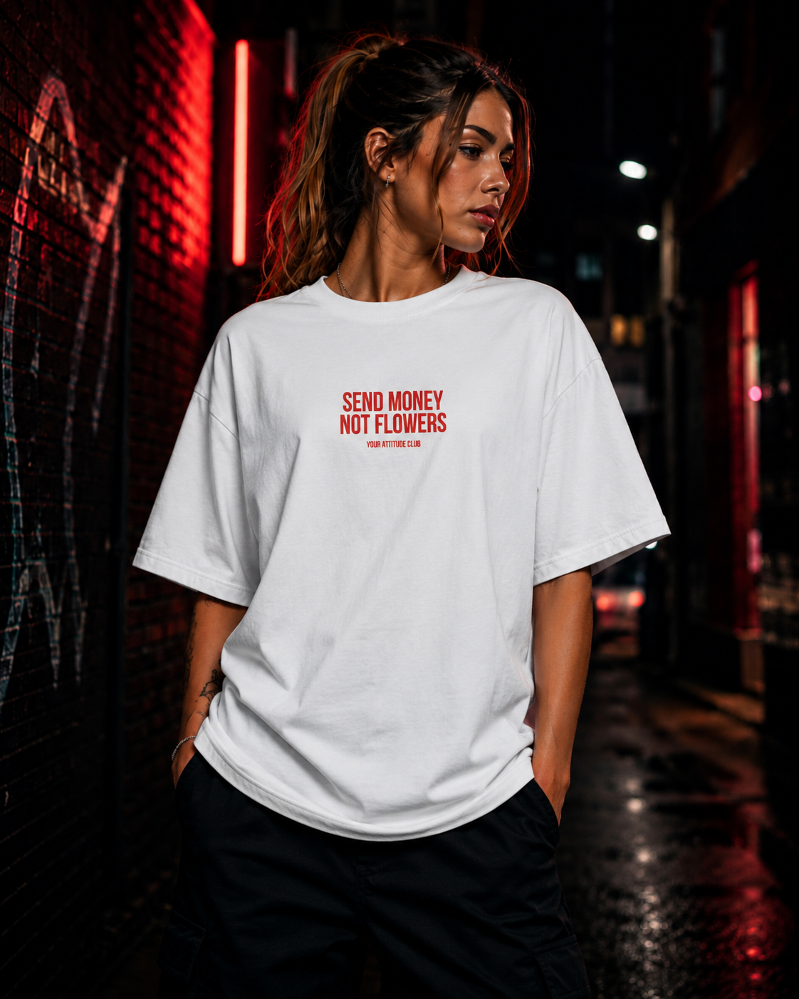 SEND MONEY NOT FLOWERS | Oversize Shirt Unisex mit Frontprint, Statement Shirt aus Bio-Baumwolle