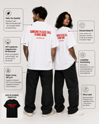 SOMEONE PLEASE CALL 9 WINE WINE – Schwarzes Oversize Unisex Shirt mit weißem Backprint, lustiges Wein Shirt, Wine Lover Geschenk, Funny Statement Tee