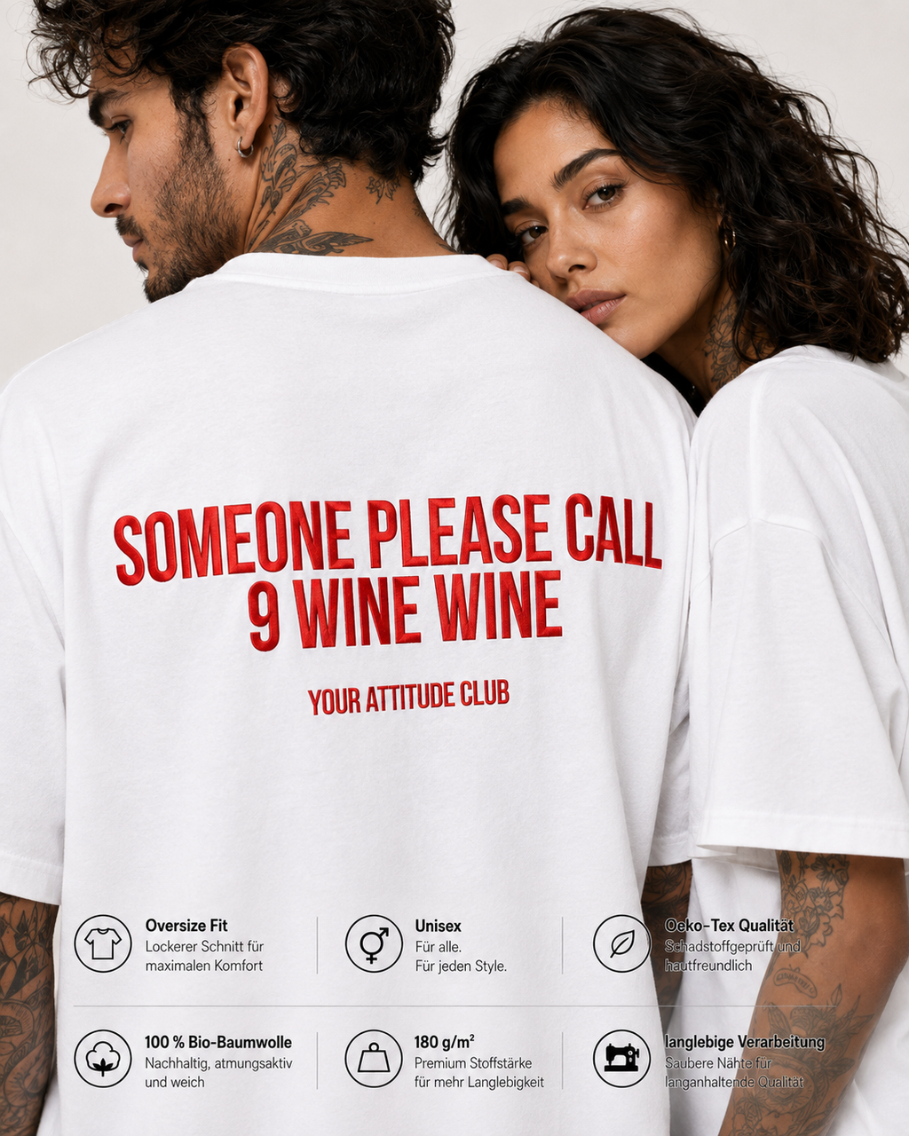 SOMEONE PLEASE CALL 9 WINE WINE – Schwarzes Oversize Unisex Shirt mit weißem Backprint, lustiges Wein Shirt, Wine Lover Geschenk, Funny Statement Tee