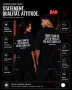 SORRY I CAME SO LATE IN YOUR LIFE THE BEST COMES LAST – Schwarzes Oversize Unisex Shirt, lustiger Spruch, Statement Shirt, Geschenk für Partner & Freunde