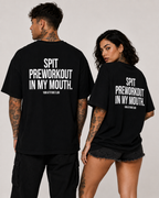 SPIT PREWORKOUT IN MY MOUTH – Schwarzes Oversize Unisex Shirt, Gym Shirt, Fitness Shirt, lustiger Spruch, Workout Shirt, Gym Geschenk, Statement Backprint