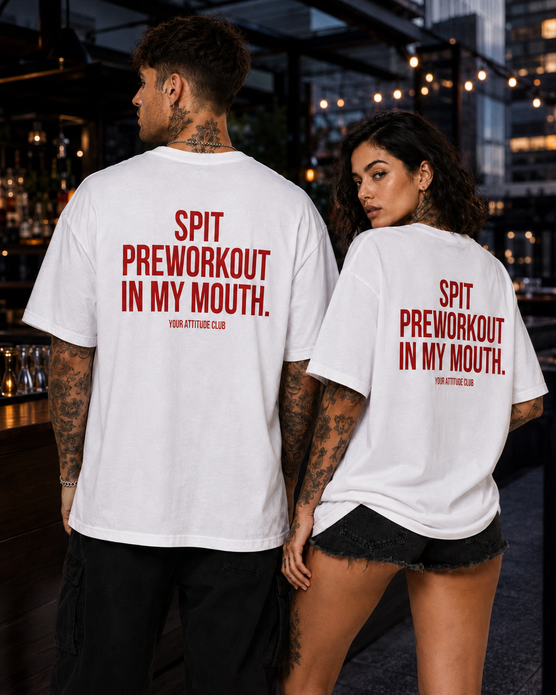 SPIT PREWORKOUT IN MY MOUTH – Weißes Oversize Unisex Shirt, Gym Shirt, Fitness Shirt, lustiger Spruch, Workout Shirt, Gym Geschenk, Statement Backprint