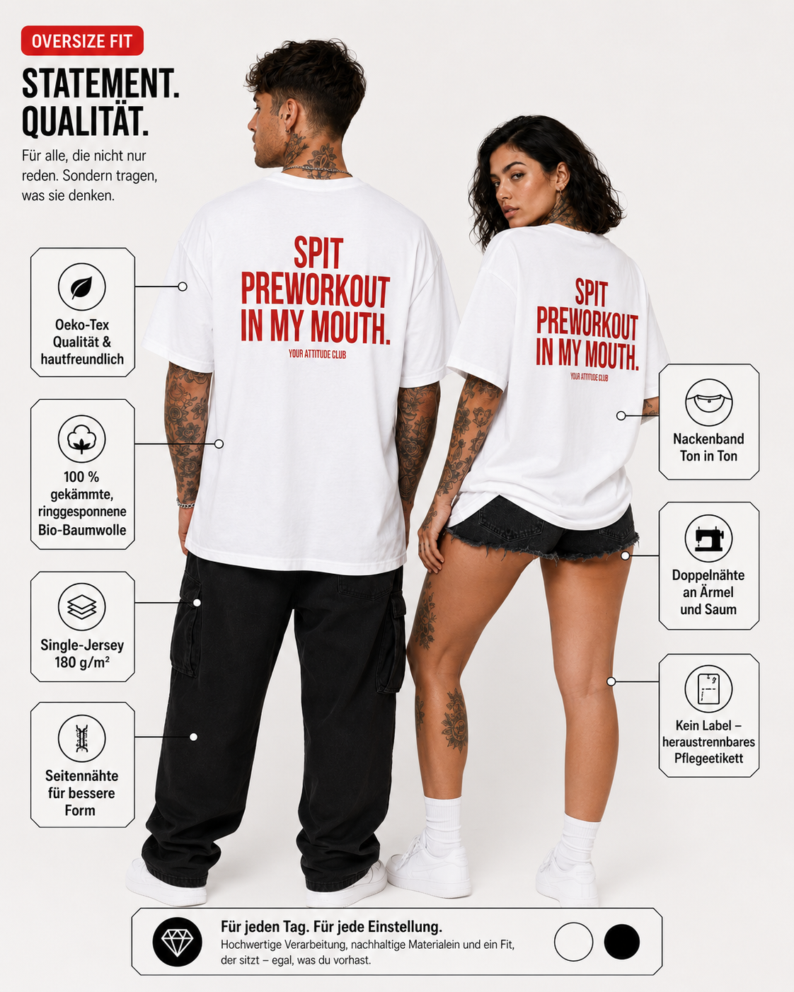 SPIT PREWORKOUT IN MY MOUTH – Schwarzes Oversize Unisex Shirt, Gym Shirt, Fitness Shirt, lustiger Spruch, Workout Shirt, Gym Geschenk, Statement Backprint