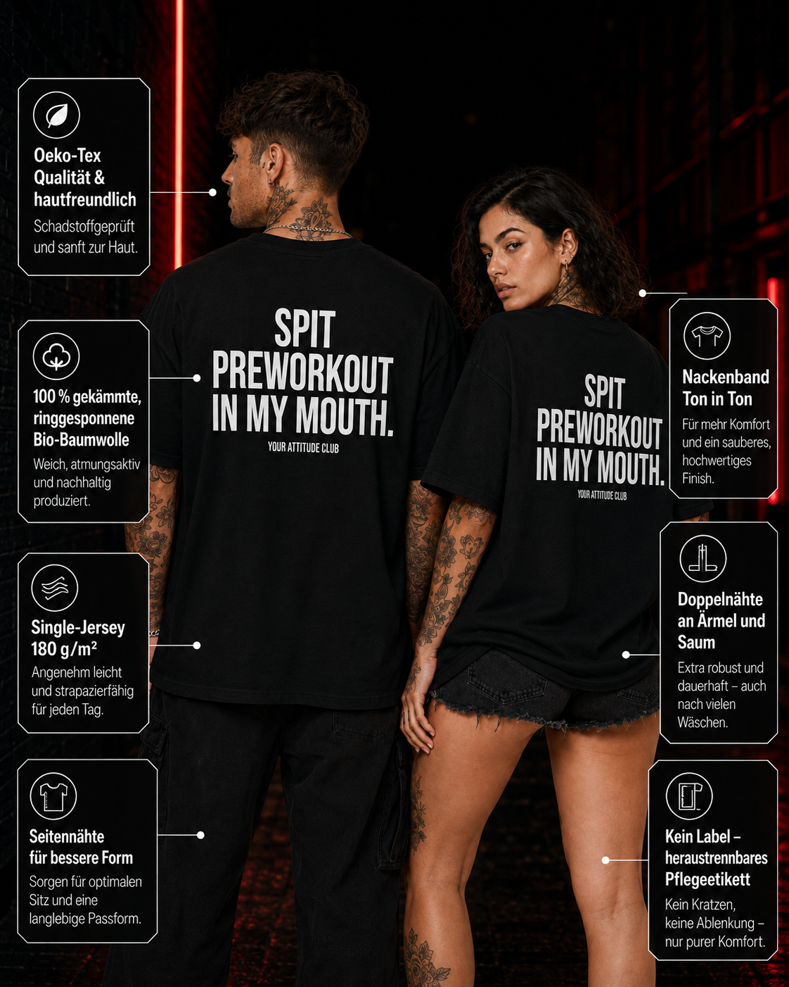 SPIT PREWORKOUT IN MY MOUTH – Schwarzes Oversize Unisex Shirt, Gym Shirt, Fitness Shirt, lustiger Spruch, Workout Shirt, Gym Geschenk, Statement Backprint